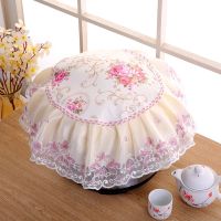 田园椭圆形电饭锅罩多功能欧式盖巾布艺蕾丝电饭煲家用盖布防尘罩|月下牡丹-粉色(圆形)