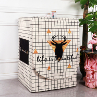 海尔小天鹅美的松下洗衣机罩防水防晒防尘棉麻复古洗衣机套罩滚筒|明黄色撒金方格鹿头 4-5公斤(宽60厚46高85cm)