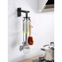 厨房可旋转多功能太空铝挂钩壁挂免打孔置物架铲勺子挂架伸缩神器