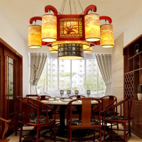 中式吊灯复古中国风客厅灯餐厅饭店大厅茶楼羊皮实木古典工程灯具