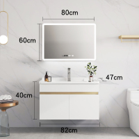 浴室柜组合实木卫生间智能洗漱台洗手盆柜洗脸盆柜台盆面盆|白金-80CM智能镜片款