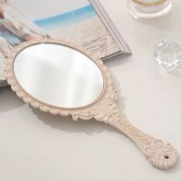 手柄高清美容院镜子化妆镜 随身镜复古手拿便携梳妆镜 礼品镜子|米色