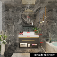北欧浴室柜现代简约卫生间洗漱台大理石洗手台洗手盆洗脸盆柜组合|金拉手0.8米(铁艺圆镜款)
