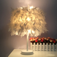 公主ins羽毛台灯结婚少女心装饰卧室床头创意客厅暖光灯饰