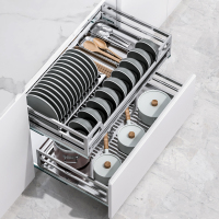 樱花304不锈钢拉篮厨房橱柜内碗篮抽屉式沥水碗架调味篮收纳开门