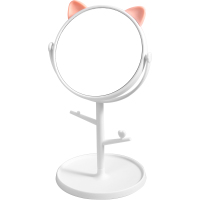 大号木质台式化妆镜女梳妆镜学生桌面镜子宿舍少女便携折叠可立小|猫咪-白色