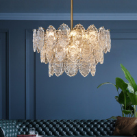 法式轻奢餐厅吊灯 美式复古客厅吊灯 后现代简约欧式玻璃卧室灯具
