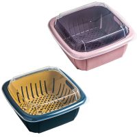 厨房果蔬沥水篮双层家用带盖洗水果篮洗菜篮水果盘冰箱保鲜盒家用|鸡蛋黄+仙女粉