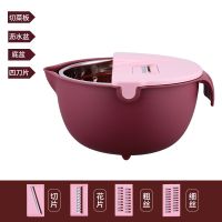 厨房多功能双层切菜沥水器洗菜篮水果篮淘米盆切片切丝擦丝刨丝器|北欧粉[标准配套]