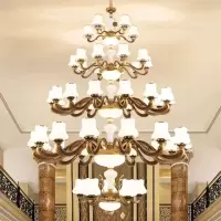 欧式别墅客厅大吊灯复式楼中楼梯挑空跃层轻奢华复古玉石水晶灯具