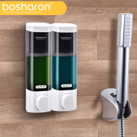 三头皂液器洗手液挂壁器免打孔按压瓶酒店洗发水沐浴露盒子壁挂式|B-6092白色双格