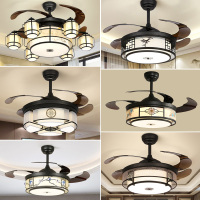 新中式吊灯隐形吊扇灯家用餐厅卧室带电风扇灯一体吊灯客厅风扇灯
