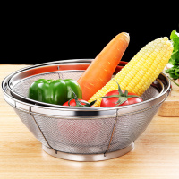 不锈钢洗菜篮子果盘洗菜盆网篮圆形水果篮厨房沥水篮淘米篮洗米筛|加筋加厚19cm(可淘芝麻小米)