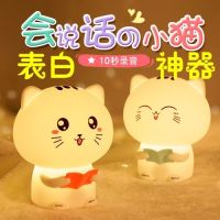 七彩猫咪硅胶小夜灯拍拍充电录音创意可爱萌宠卡通生日圣诞节礼物
