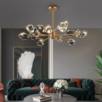 客厅吊灯北欧全铜轻奢大气水晶灯家用卧室餐厅吊灯网红创意分子灯