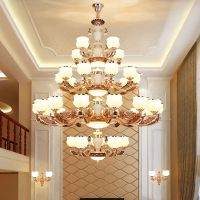 欧式复式楼大吊灯客厅楼中楼别墅大厅酒店欧式玉石美式楼梯长吊灯