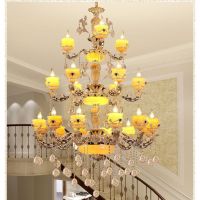 新中式大吊灯复式楼别墅酒店大气多层吊灯复古高档客厅大堂玉石灯