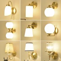 全铜壁灯现代简约led创意水晶玻璃墙壁灯客厅卧室床头走廊过道灯