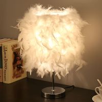 羽毛台灯卧室床头柜灯简约现代创意小夜灯结婚房温馨浪漫装饰台灯