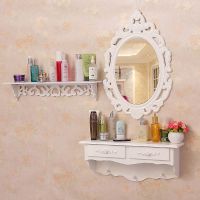 欧式壁挂梳妆台镜子化妆镜台式挂墙简约梳妆美容院镜|简约梳妆台+置物架（不含饰品）