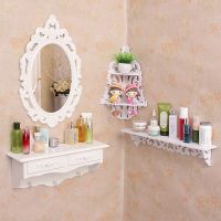 欧式壁挂梳妆台镜子化妆镜台式挂墙简约梳妆美容院镜|简约梳妆台+置物架+转角(不含饰品