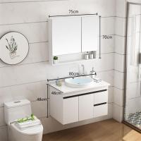 北欧浴室柜组合轻奢台上盆实木洗脸盆柜大理石洗手盆卫浴柜梳洗台|80cm吊柜白边圆盆送配件