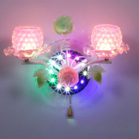 led双头田园壁灯粉色美中式卧室床头客厅水晶时尚简约结婚壁灯