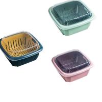 家用双层沥水篮子厨房大号洗蔬菜筐水果盘带盖防尘保鲜塑料收纳篮|抹茶绿+鸡蛋黄+仙女粉【带保鲜盖】