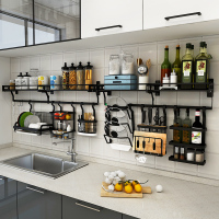 厨房置物架不锈钢免打孔黑色壁挂式墙上调味料收纳挂钩挂架储物架