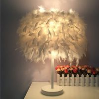 欧式时尚网红羽毛台灯结婚庆装饰白色卧室床头ins创意客厅小灯饰