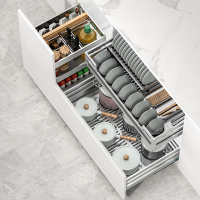 樱花调味拉篮厨房橱柜内抽屉式304不锈钢调料拉篮收纳置物架开门