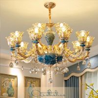 欧式吊灯客厅大气奢华家用蓝色陶瓷餐厅现代简约水晶吊灯法式灯具