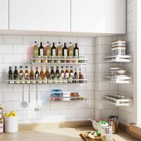 免打孔304不锈钢厨房置物架壁挂式收纳调味料储物架子