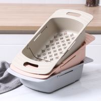 厨房水槽置物架水池蔬菜水果可伸缩沥水篮小麦秸秆收纳篮放碗筷子|北欧混色 升级加厚款可伸缩[2个装]