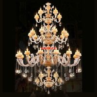 复式楼欧式客厅大吊灯别墅酒店楼中楼玉石锌合金挑空美式水晶灯具