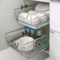 304不锈钢小尺寸碗碟盘拉篮蓝兰厨房橱柜调味篮抽屉开门式阻尼轨