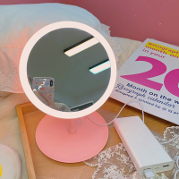 ins少女心桌面台式化妆镜带led补光灯折叠补妆梳妆镜学生宿舍镜子|插电小圆usb插电