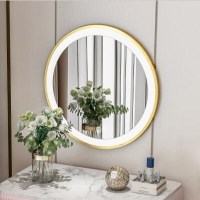 北欧化妆镜台式led灯桌面大号网红带灯宿舍补光家用amiro化妆镜子|直径50金色悬挂三色+亮度调节插电款