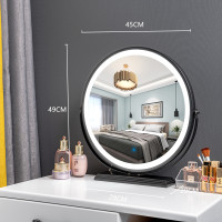 led智能化妆镜三色梳妆镜补光圆形镜子台式大号北欧桌面触摸屏|45移动款黑色智能镜三色45X45