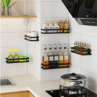 不锈钢厨房置物架壁挂式免打孔调料架调味品油盐酱醋收纳佐料挂架