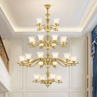 大吊灯复式楼别墅轻奢全铜吊灯酒店客厅大堂大厅中空简约美式吊灯