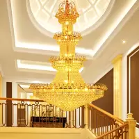 复式楼大吊灯欧式别墅客厅灯水晶灯酒店大厅灯具中空楼中楼长吊灯