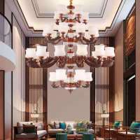 欧式复式楼水晶大吊灯别墅挑空客厅长吊灯楼中楼中空挑高客厅吊灯