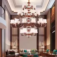 欧式复式楼水晶大吊灯别墅挑空客厅长吊灯楼中楼中空挑高客厅吊灯