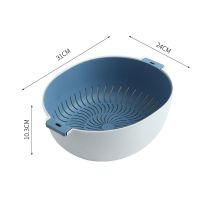 厨房多功能洗菜盆沥水篮双层带盖洗菜篮水果篮塑料家用果蔬保鲜盒|升级款椭圆形中号蓝色沥水篮