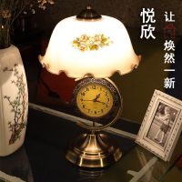 美式复古卧室床头灯客厅创意可调光钟表装饰灯老上海玻璃台灯