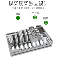 拉篮厨房橱柜304不锈钢双层抽屉式厨柜收纳碗碟篮架调味碗篮