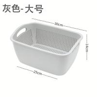 厨房洗菜盆沥水篮 双层塑料洗水果篮洗菜神器菜篮子淘菜盆杯碗架|3874灰色大号篮子两件套