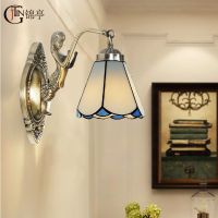 美式简约兰花风格彩色蒂凡尼灯罩走廊过道卧室led护眼床头壁灯