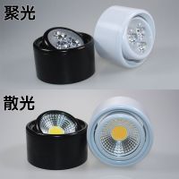 led明装筒灯可调超薄免开孔客厅背景墙过道圆形吸顶式cob外置射灯